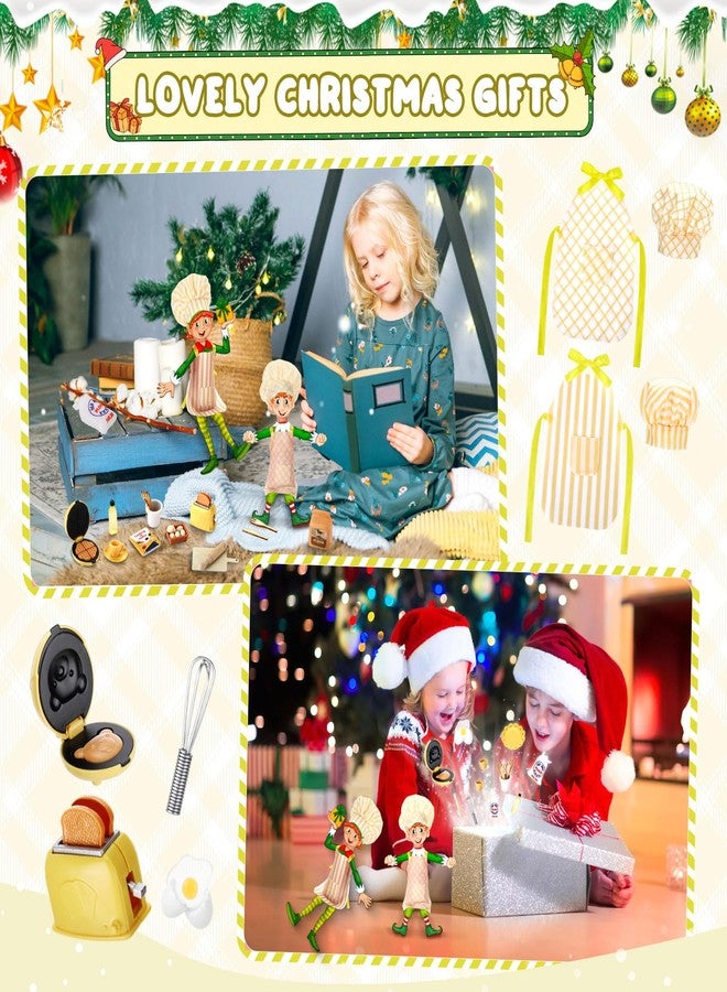 Motionchic 20 Pcs Christmas Elf Outfits for Kids Xmas Kitchen Cooking Clothes Accessories Include Mini Baking Props Set Baker Tools Outfit for Boys, Girls, Dollhouse, Xmas Clothes and Gift(Yellow) - Image 4